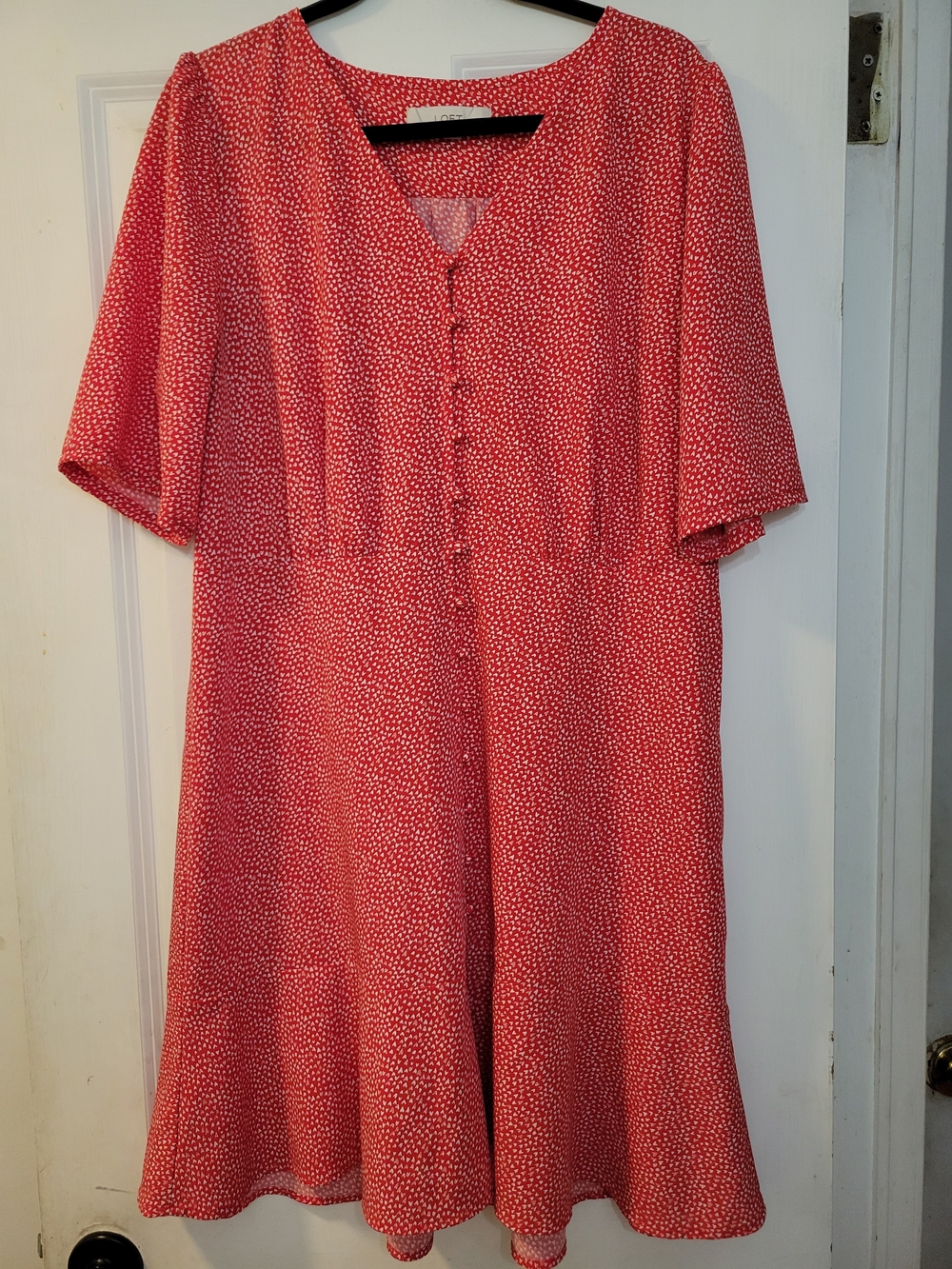 LOFT Red Heart-Print Medi Flare Dress Size 14